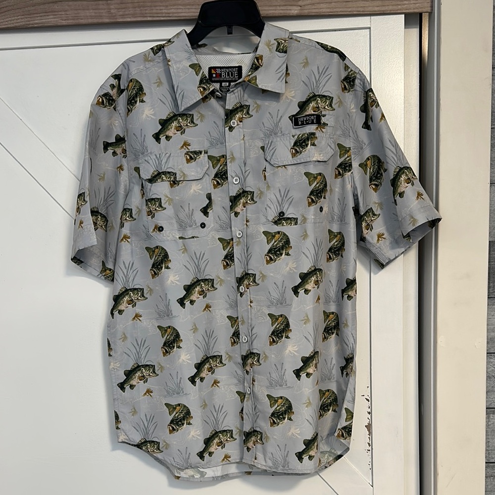 Newport Blue Fish Print Men's Button-Down Shirt